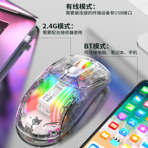 炫銀狐XYH20RGB無線藍牙三模透明機械滑鼠女生遊戯電競靜音滑鼠