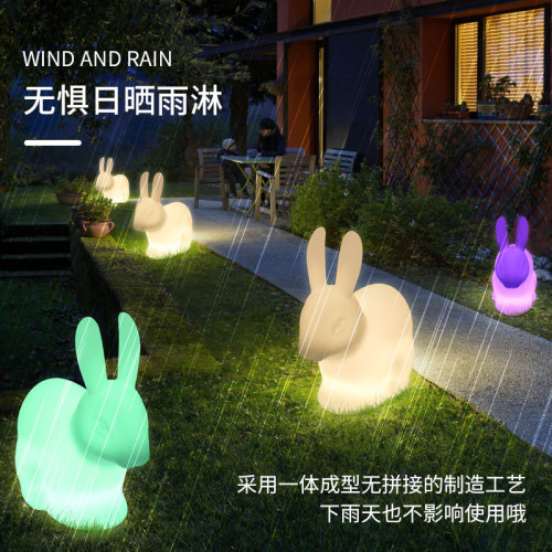 戶外LED發光兔子燈中秋節玉兔動物造型公園廣場裝飾燈防水草坪燈