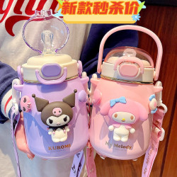 三麗歐保溫杯女生高顔值可愛庫洛米斜背吸管杯316不鏽鋼可攜式水壺