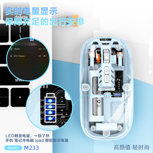 M233透明水晶磁吸滑鼠無線藍牙三模充電款靜音商務辦公充電式