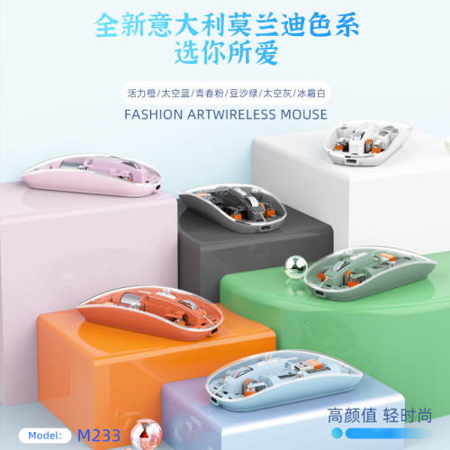 M233透明水晶磁吸滑鼠無線藍牙三模充電款靜音商務辦公充電式
