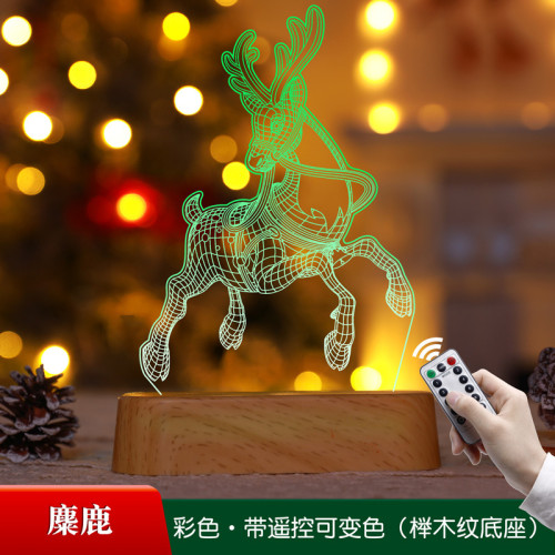 聖誕節小夜燈LED彩燈櫸木紋底座燈兒童 窗貼掛燈聖誕節裝飾燈櫥窗