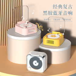 新品復古轉盤無線藍牙音箱可攜式插卡迷你唱片機桌面創意擺件禮物禮
