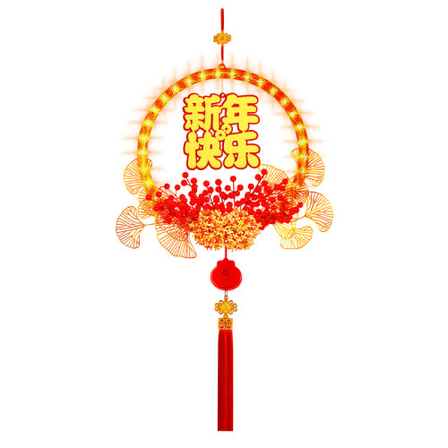 發光新年快樂花環掛件2025蛇年春節氛圍入戶大門裝飾布置掛飾用品