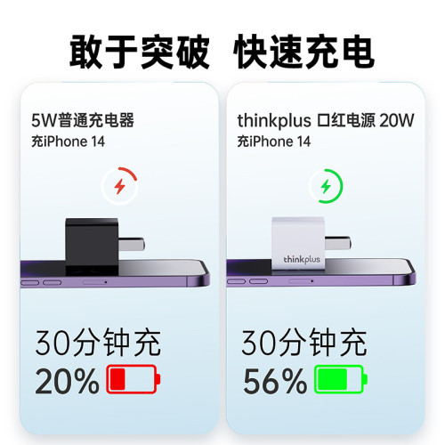 聯想ThinkPlus適用蘋果15充電器20W氮化鎵ip14華爲type-C充電頭