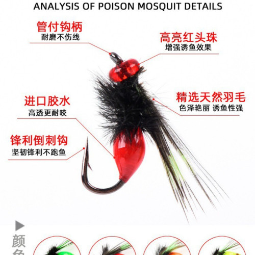 毒蚊微物路亞餌飛釣餌白條馬口谿哥羅非改裝飛蠅鉤旋轉瓜子釣魚餌