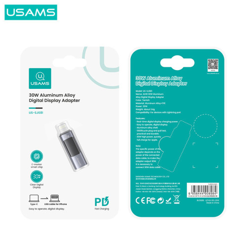 USAMS手機u盤otg轉換頭type-c轉換器tpc轉typec數顯快充PD30W100W