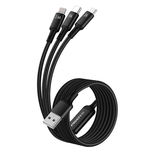 品勝三合一數據線編織66w快充適用蘋果華爲充電線器6A手機一拖三