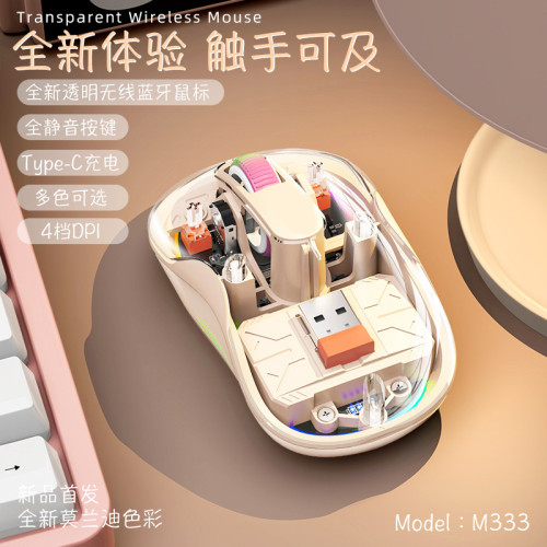 新款M333透明無線藍牙三模滑鼠靜音可充電桌上型筆記型電腦通用滑鼠