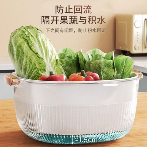 瀝水籃洗菜盆廚房家用雙層客廳洗水果菜籃淘米神器加厚塑膠濾水籃