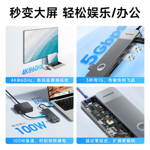 MOMAX摩米士typec拓展隖HDMI擴展器usb3.2高速集分線器筆記型電腦