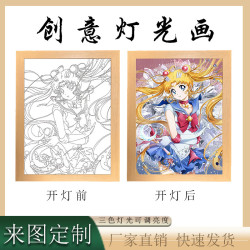 ins創意燈光畫卡通二次元動漫USB插電可變光木紋相框畫氛圍燈