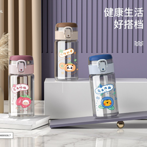雷歐彈跳玻璃杯文字男女生學校直飲隨手杯辦公家居彈蓋便捷飲水杯