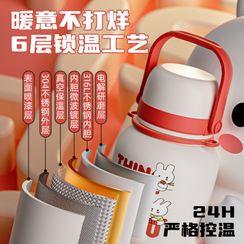 恩爾美 兒童保溫杯大容量316水壺可攜式吸管水杯女學生上學專用杯子