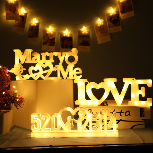情人節床上布置求婚marryme字母燈LOVE表白燈牌裝飾LED彩燈