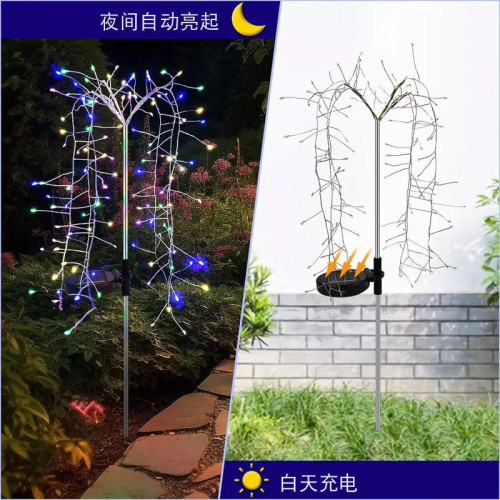 新品鞭砲燈led太陽能銅線菸花燈串庭院草坪裝飾燈聖誕節日氛圍燈