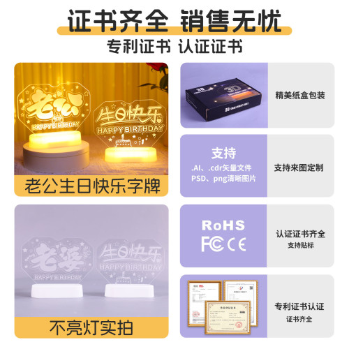 老公生日快樂led燈牌發光字母燈擺件室內浪漫氛圍布置裝飾小夜燈