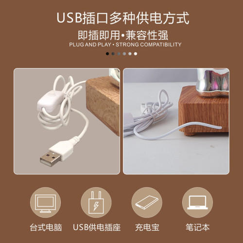 新款LED3D玻璃台燈愛心卡通發財貓浪漫溫馨夜燈USB夢幻氛圍床頭燈