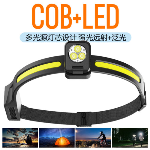 頭燈強光充電超亮頭戴式電筒超輕感應COB泛光戶外夜釣魚led照明燈