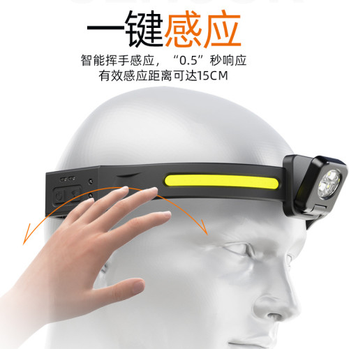 頭燈強光充電超亮頭戴式電筒超輕感應COB泛光戶外夜釣魚led照明燈