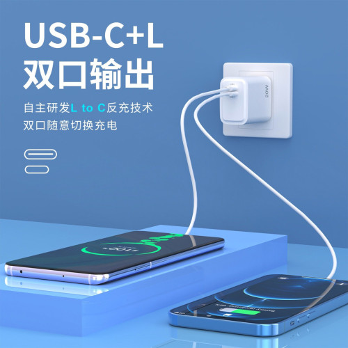 PD20W雙口快充輸出充電頭適用於mate40/iphone14手機筆電平板