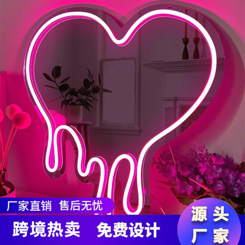 水滴個性創意led愛心鏡面霓虹燈貓咪化妝鏡亞克力鏡子燈