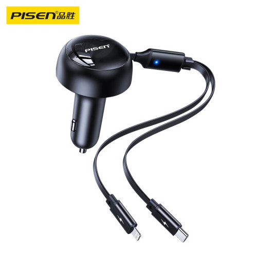 品勝車用充電器伸縮一拖二點菸器快充Type-C車充35W超級快充轉換