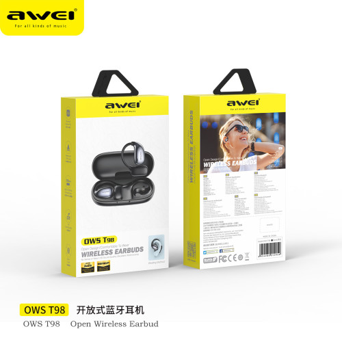 AWEI用維掛耳式耳機T98運動無感佩戴長續航動態音效ows藍牙耳機