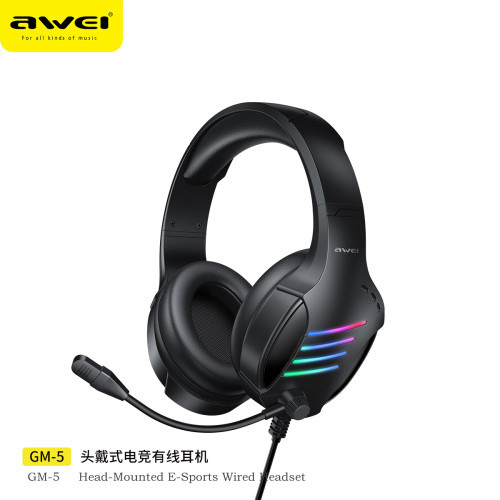 AWEI用維新款炫彩電競有線耳機全指向麥克風吃雞聽聲辨位遊戯耳機