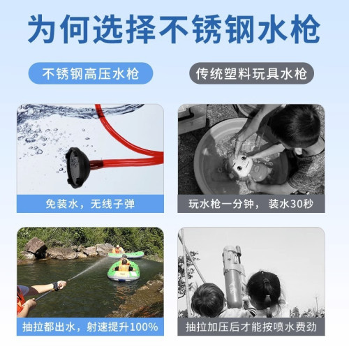 兒童水槍夏季成人漂流水槍可攜式新款不鏽鋼抽拉吸水高壓遠射打水仗