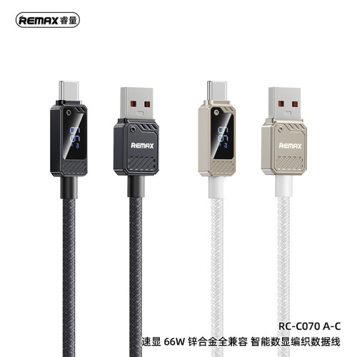 remax 數顯100W快充數據線 Type-C手機快充線 USB數顯手機充電線