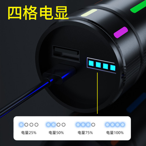 手電筒強光鐳射砲充電長續航戶外防水可攜式燈光變焦螢光鋁合金手電