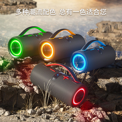 新款無線藍牙音箱戶外布藝防水可攜式超重低音砲帶RGB燈遊戯音響