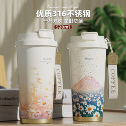 Big car/大卡新款高雙飲吸管杯可攜式情侶陶瓷保溫保冰咖啡杯高顔值
