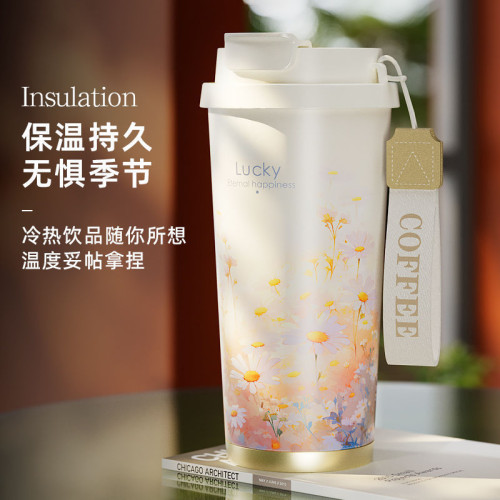 Big car/大卡新款高雙飲吸管杯可攜式情侶陶瓷保溫保冰咖啡杯高顔值