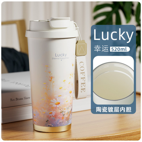 Big car/大卡新款高雙飲吸管杯可攜式情侶陶瓷保溫保冰咖啡杯高顔值