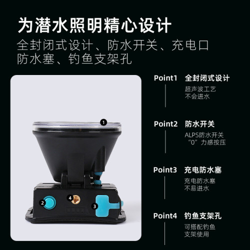 雅尼525潛水頭燈強光充電超亮防水頭戴式手電筒水下超長續航礦燈
