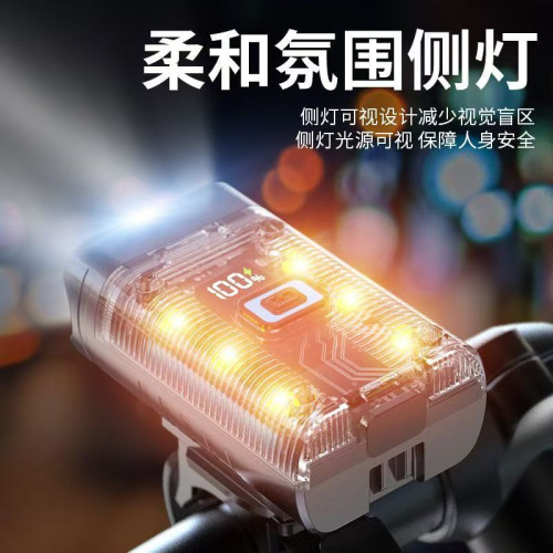 2024新款自行車雙T6遠近光前燈帶數字顯示360°可旋轉騎行氛圍燈