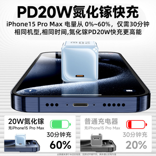20W氮化鎵手機快充數據線套裝適用蘋果iPhone8-16全系PD充電器線