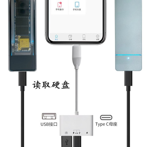 移動硬盤連接線適用蘋果otg轉接頭lightning轉typec機械u盤轉換器