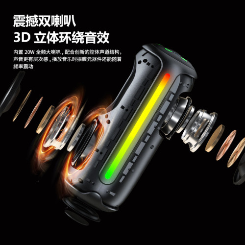 新款無線藍牙音箱戶外防水可攜式超重低音砲帶RGB燈圓柱布藝音響