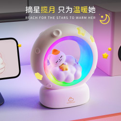 創意新品可愛氛圍燈女生生日禮品網紅擺件摘星攬月拍拍小貓小夜燈