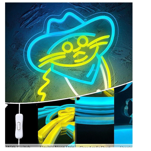 LED牛仔貓霓虹燈牌房間臥室裝飾燈牌室外裝飾露營燈牌