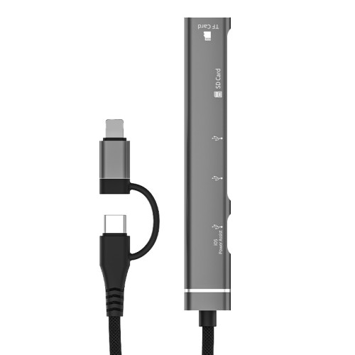 擴展隖TypeC轉Lightning多功能TFSD讀卡器USB多功能五口雙頭集線
