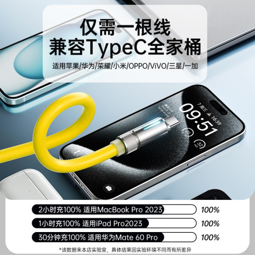 手機車用PD3.1數據線發光燈顯適用蘋果全系16華爲多兼容雙TypeC線