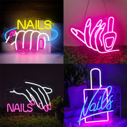 粉色少女手指字母造型燈美甲沙龍指甲nails霓虹燈