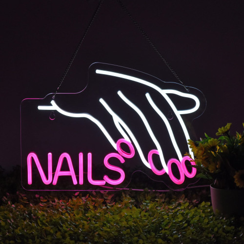 粉色少女手指字母造型燈美甲沙龍指甲nails霓虹燈