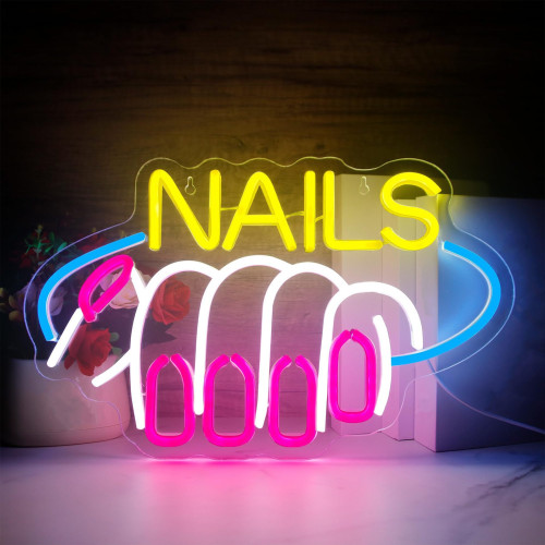 粉色少女手指字母造型燈美甲沙龍指甲nails霓虹燈