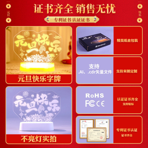 發光新年快樂led彩燈牌擺件2025新年桌面氛圍場景布置裝飾小夜燈