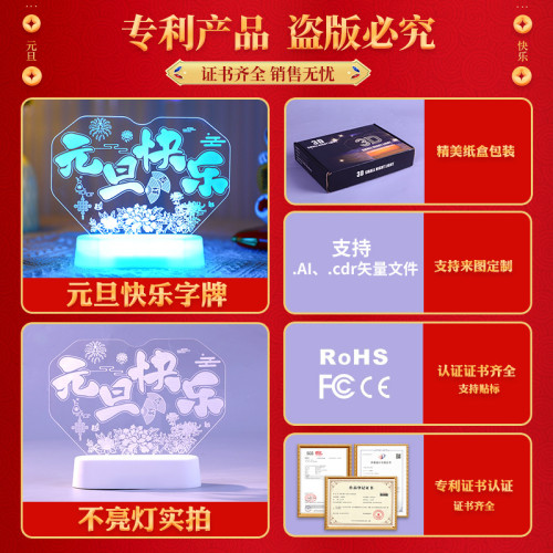 發光元旦快樂led燈牌擺件2025新年氛圍室內場景布置裝飾小夜燈